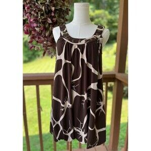 Democracy Brown Abstract Floral Shift Dress Studded Neckline Size 4